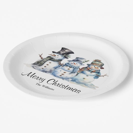 Assiettes En Carton Classique Joyeux Noël Aquarelle Snowman Party (Angle)
