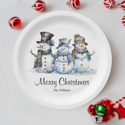 Assiettes En Carton Classique Joyeux Noël Aquarelle Snowman Party