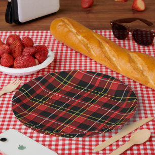 Assiettes En Carton Classique Rouge Noir Jaune Blanc Tartan Stripes
