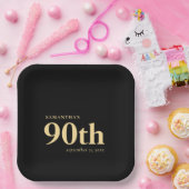 Assiettes En Carton Classy Custom Gold Black Text 90e Nom Date (Fête)