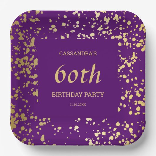Assiettes En Carton Classy Egypt Gold Sprinkings violet Anniversaire (Recto)