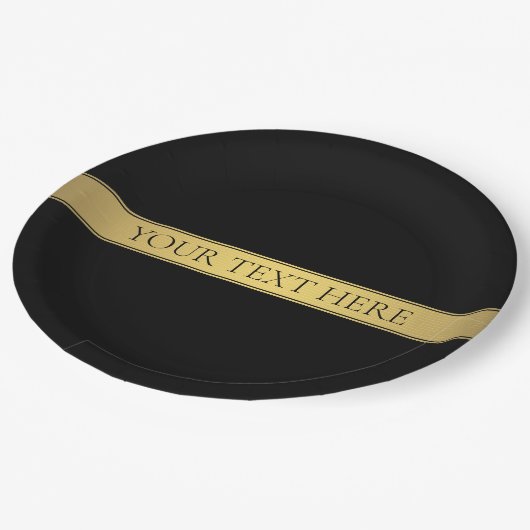 Assiettes En Carton Classy Faux Gold Stripe & Black Arrière - plan ou  (Angle)