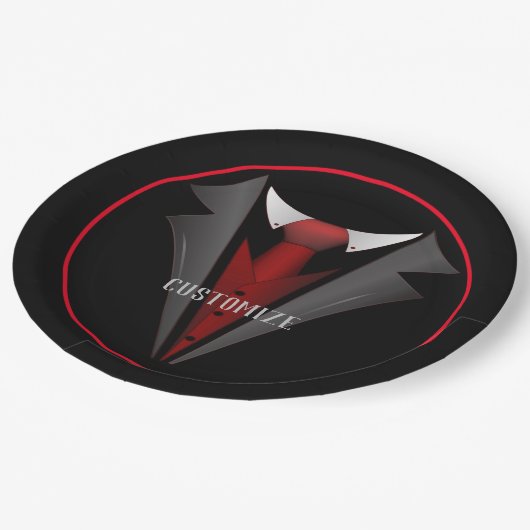 Assiettes En Carton Classy Gentleman Red Cravate 2 (Angle)