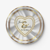 Assiettes En Carton Classy Gold & Satin Blanc Mariage ou Anniversaire (Devant)