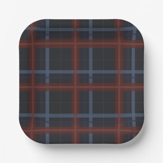 Assiettes En Carton Classy Navy Blue Plaid Pattern (Recto)