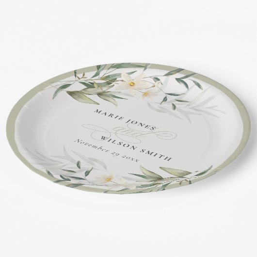 Assiettes En Carton Classy Rustic Blanc Vert Vert Floral Bunch Mariage (Angle)