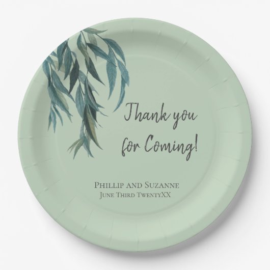 Assiettes En Carton Classy Sage Green Willow Branch Mariage botanique (Devant)