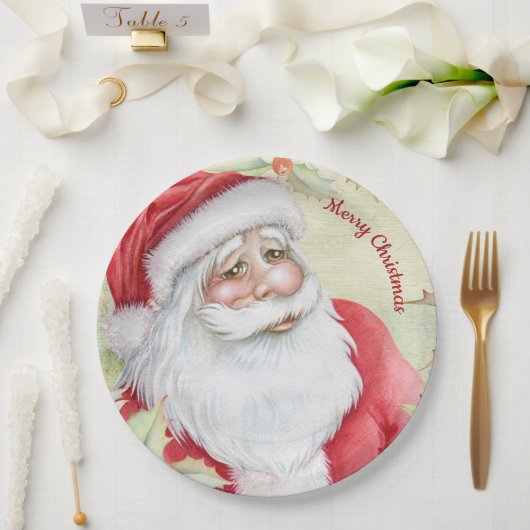 Assiettes En Carton Clause Santa aquarelle (Mariage)