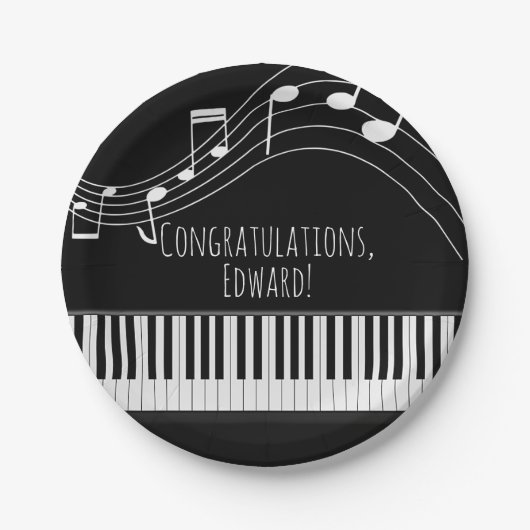 Assiettes En Carton Clavier de piano et notes musicales (Devant)