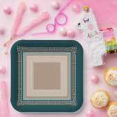 Assiettes En Carton Clé grecque - Meander - Taupe et vert (Fête)