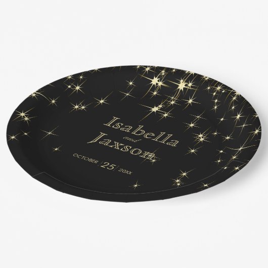 Assiettes En Carton Clé noir et or Starlights (Angle)