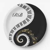 Assiettes En Carton Clés de piano de monogramme et notes musicales (Devant)