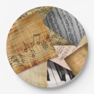 Assiettes En Carton Clés de piano et musique de feuille vintages