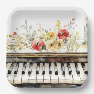 Assiettes En Carton Clés de piano et plaques de papier à fleurs