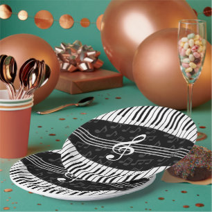 Assiettes En Carton Clés élégantes de clef et de piano de note