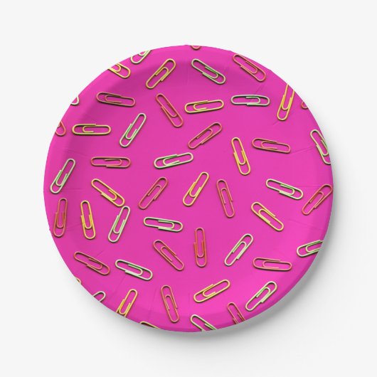 Assiettes En Carton Clips papier CUTE sur rose (Devant)