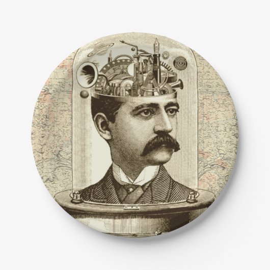 Assiettes En Carton Clocage Cerveau STEAMPUNK vintage (Devant)