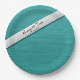 Assiettes En Carton Cloches de Mariage bleu turquoise personnalisées