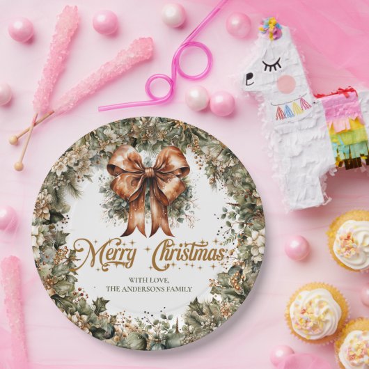 Assiettes En Carton Cloches de Noël élégantes en or vert pastel (Fête)