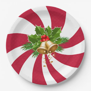 Assiettes En Carton Cloches de Noël sur bonbons de menthe poivrée