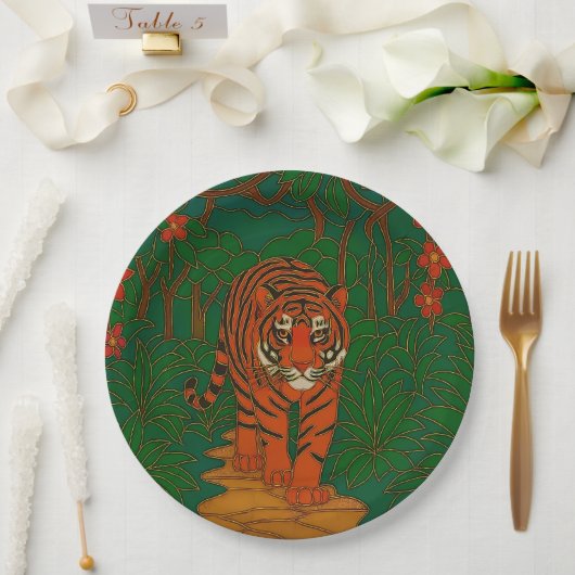 Assiettes En Carton Cloisonne Art Tiger on the Jungle Path (Mariage)