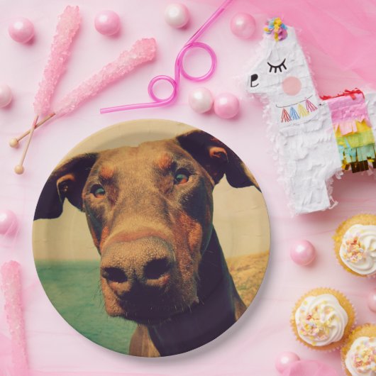 Assiettes En Carton Closeudo drôle d'un chien Doberman naturel (Fête)