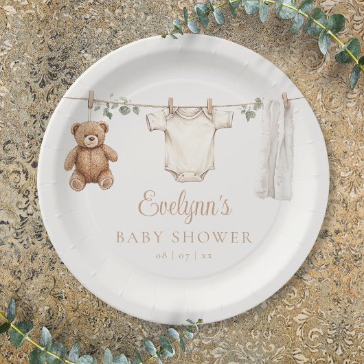 Assiettes En Carton Clothesline mignonne Baby shower neutre genre