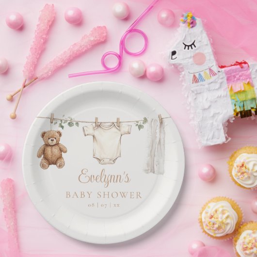 Assiettes En Carton Clothesline mignonne Baby shower neutre genre (Fête)