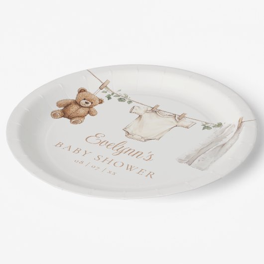 Assiettes En Carton Clothesline mignonne Baby shower neutre genre (Angle)
