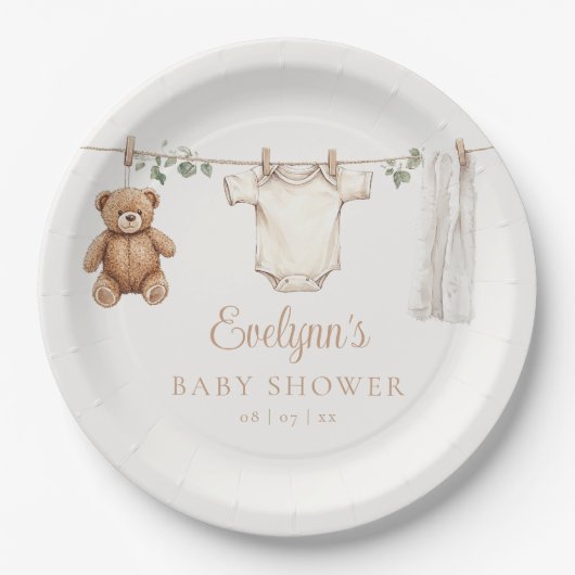 Assiettes En Carton Clothesline mignonne Baby shower neutre genre (Devant)