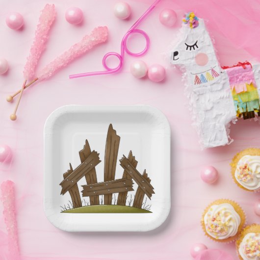 Assiettes En Carton Clôture en bois cassée Ferme rustique (Fête)