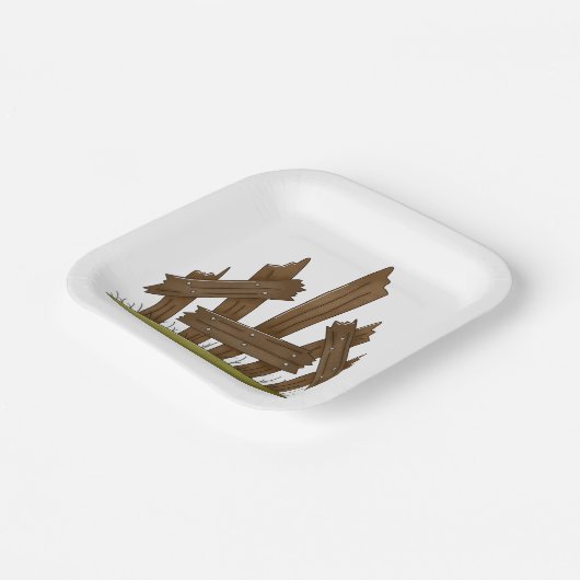 Assiettes En Carton Clôture en bois cassée Ferme rustique (Angulaire)