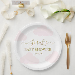 Assiettes En Carton Clouds roses Baby shower fille