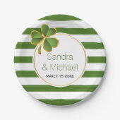 Assiettes En Carton Clover moderne & rayures blanches vertes mariage i (Devant)