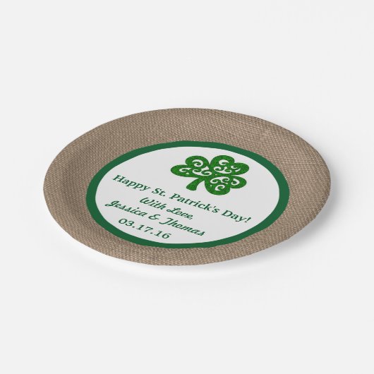 Assiettes En Carton Clover vert & Burlap St. Patrick's Day (Angle)
