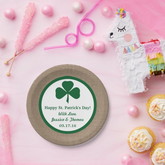 Assiettes En Carton Clover vert & Burlap St. Patrick's Day (Fête)
