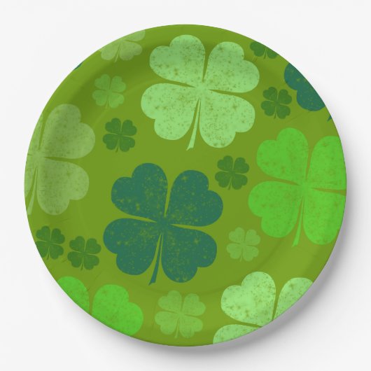 Assiettes En Carton Clovers verts, Lucky Clovers, Saint Patrick's Day (Devant)