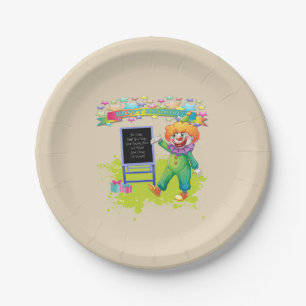 Assiettes En Carton Clown de joyeux anniversaire avec le signe drôle