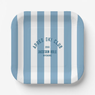 Assiettes En Carton Club Apres Ski Retro Blue Cabana Rayure Ski Party