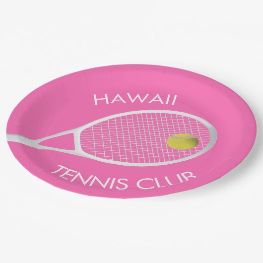 Assiettes En Carton Club de Tennis Rose Personnalisable Raquette blanc (Angle)