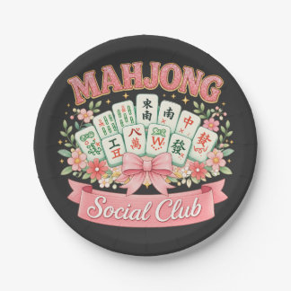 Assiettes En Carton Club Social de Mahjong Ruban Floral Rose