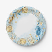 Assiettes En Carton Coastal Chic | Moderne Bleu et Or sous la mer (Devant)