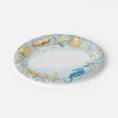 Assiettes En Carton Coastal Chic | Moderne Bleu et Or sous la mer (Angle)