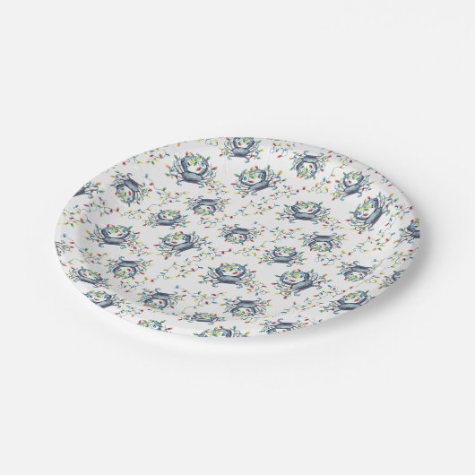 Assiettes En Carton Coastal Crab Christmas Lights (Angle)
