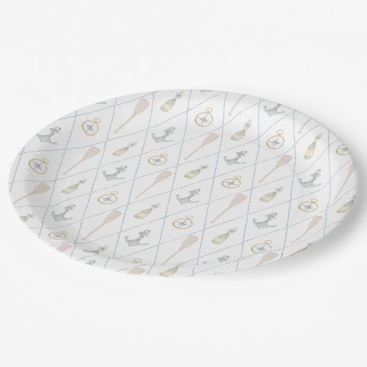 Assiettes En Carton Coastal Sailboat Paper Plates (Angle)