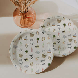 Assiettes En Carton Coastal Summer Icons Pattern