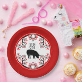 Assiettes En Carton Cochon chinois du Nouvel An aux fleurs rouges (Fête)