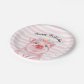 Assiettes En Carton Cochon d'aquarelle mignon avec rayures roses Anniv (Angle)
