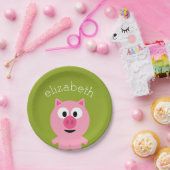 Assiettes En Carton Cochon de ferme en caricatures - rose et vert citr (Fête)