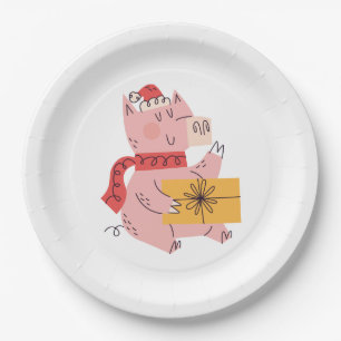 Assiettes En Carton Cochon de Noël